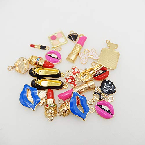 36pcs Mixed Enamel Rhinestone Women Makeup Charms with Lipstick Pe...