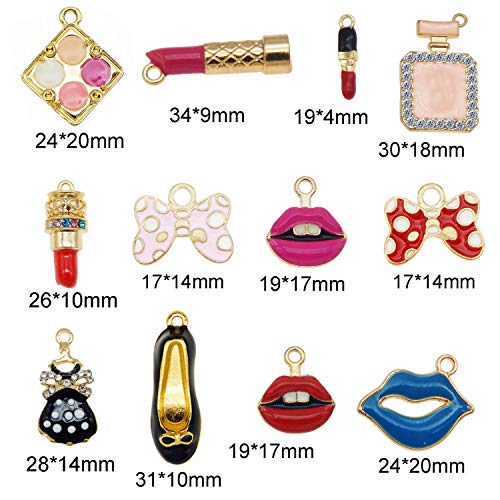 36pcs Mixed Enamel Rhinestone Women Makeup Charms with Lipstick Pe...