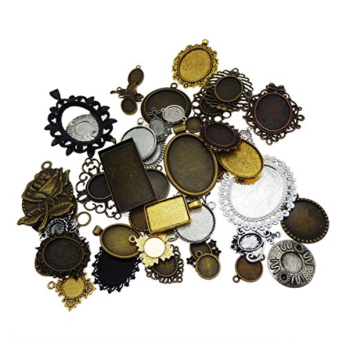 Julie Wang Antiqued Bronze Silver Setting Bezel Tray Pendant Blank...