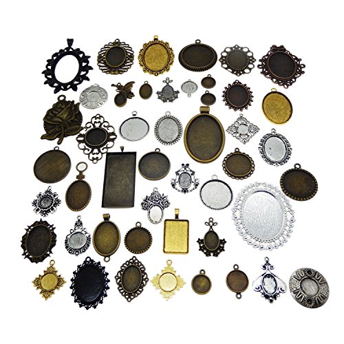 Julie Wang Antiqued Bronze Silver Setting Bezel Tray Pendant Blank...