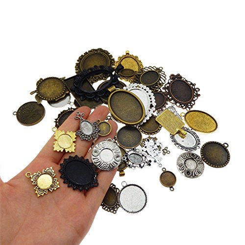 Julie Wang Antiqued Bronze Silver Setting Bezel Tray Pendant Blank...