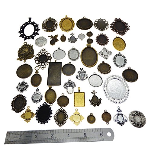 Julie Wang Antiqued Bronze Silver Setting Bezel Tray Pendant Blank...