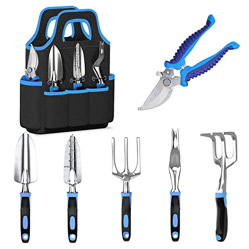 Garden Tools Set, JUMPHIGH 7 Piece Heavy Duty Gardening Tools Incl...
