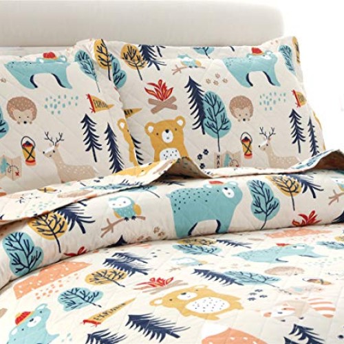 Kids Quilt Bedspreads Full/Queen Size Bear Bedding Set,3Pcs Forest...