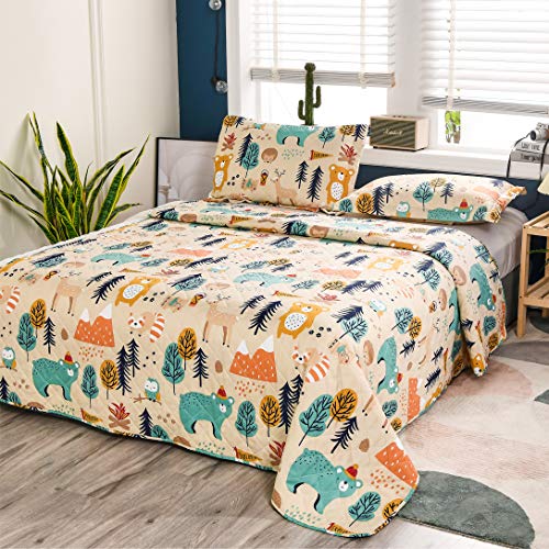 Kids Quilt Bedspreads Full/Queen Size Bear Bedding Set,3Pcs Forest...