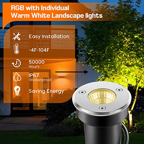 Junview Low Voltage Landscape Lights RGB and Warm White LED Well L...