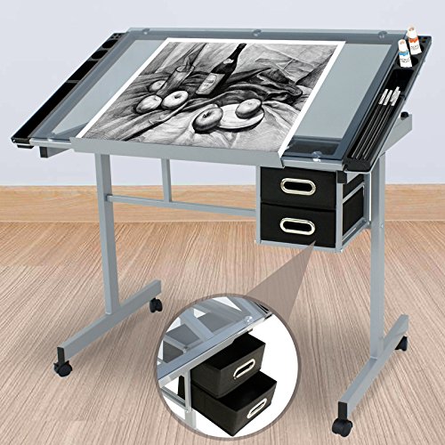 JupiterForce Adjustable Drafting Table Drawing Desk Height Art Cra...