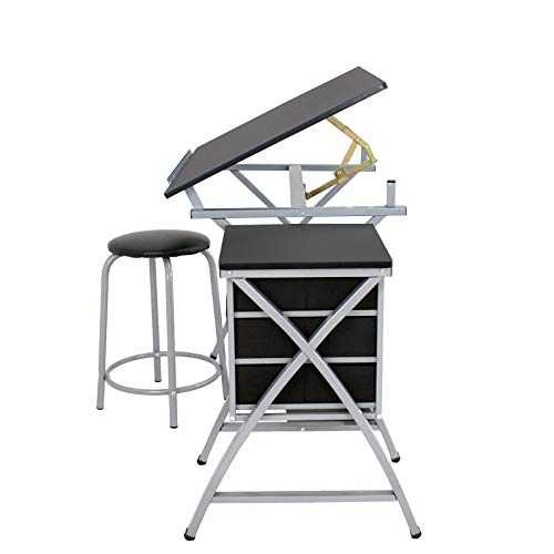 JupiterForce Adjustable Drafting Table with Storage Drawer and Sto...