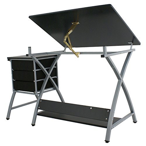 JupiterForce Adjustable Drafting Table with Storage Drawer and Sto...