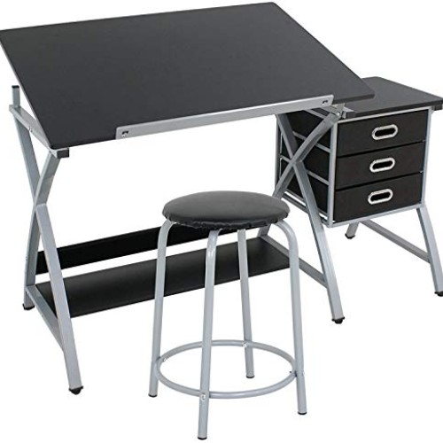 JupiterForce Adjustable Drafting Table with Storage Drawer and Sto...
