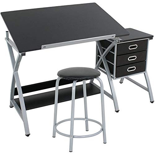 JupiterForce Adjustable Drafting Table with Storage Drawer and Sto...