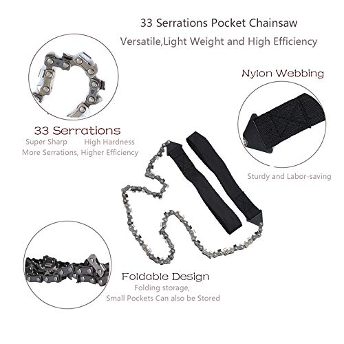 Pocket Chainsaw Justech 33pcs Serrated Hand Saw Chain Survival Fol...