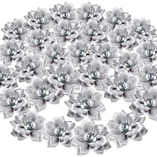Craft Flowers - 60-Pack Flower Embellishments with Rhinestone, 1.5...