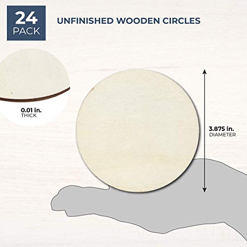Juvale 24-Pack Unfinished 4-Inch Wood Circle Cutouts for Coasters,...