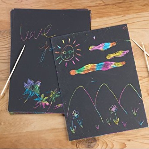 Juvale Rainbow Scratch Paper with 5 Wooden Stylus Pens - 50-Pack R...