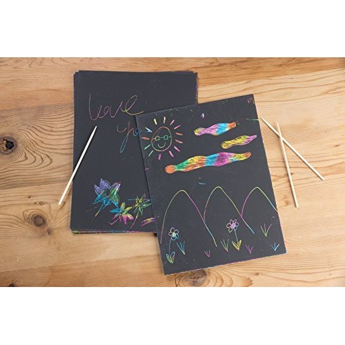 Juvale Rainbow Scratch Paper with 5 Wooden Stylus Pens - 50-Pack R...