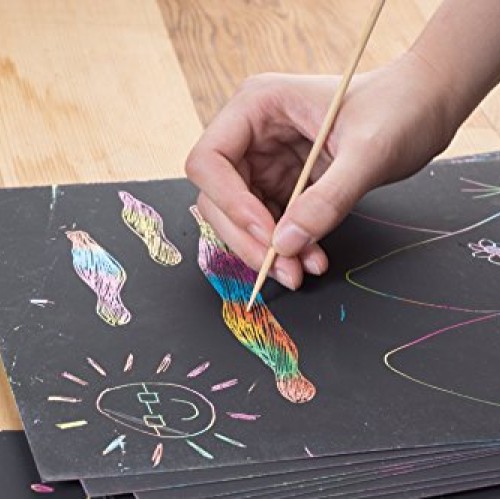 Juvale Rainbow Scratch Paper with 5 Wooden Stylus Pens - 50-Pack R...