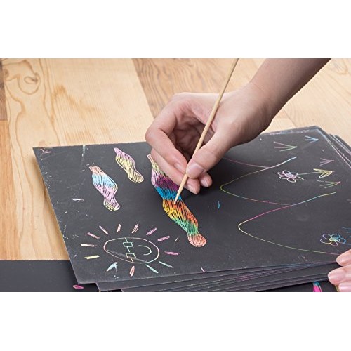 Juvale Rainbow Scratch Paper with 5 Wooden Stylus Pens - 50-Pack R...