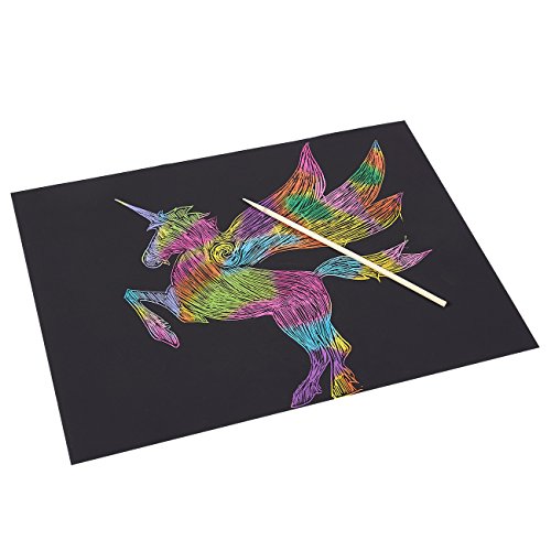 Juvale Rainbow Scratch Paper with 5 Wooden Stylus Pens - 50-Pack R...