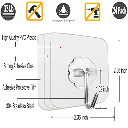 Jwxstore Wall Hooks for Hanging 33lbMax Heavy Duty Self Adhesive...