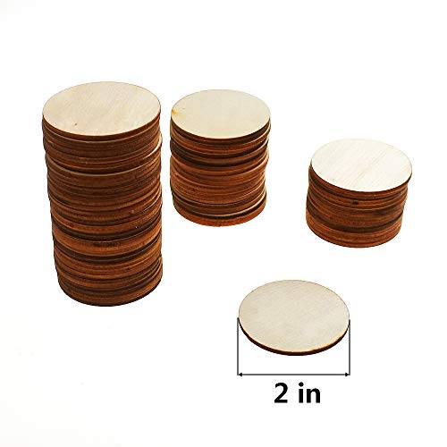 Jyongmer 100 Pieces Unfinished Wood Circle - 2 inch Round Disc Bla...