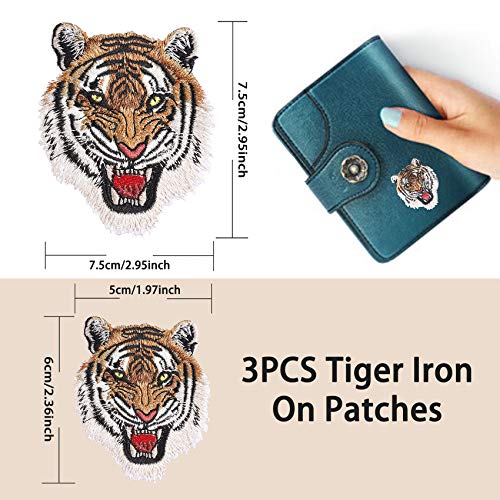 JZHBEI 3PCS Tiger Iron On Patches, Cute Embroidered Sew On Appliqu...