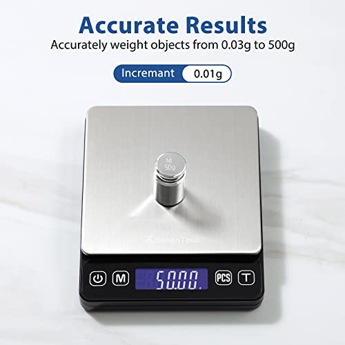 KitchenTour Digital Kitchen Scale - 500g/0.01g High Accuracy Preci...