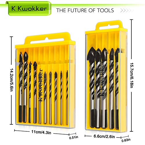 K Kwokker 15Pcs Masonry Drill Bits Set 3mm to 16mm for Glass, Cera...
