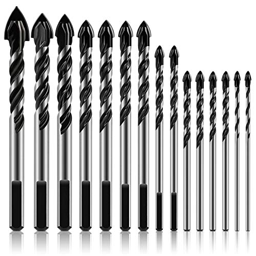 K Kwokker 15Pcs Masonry Drill Bits Set 3mm to 16mm for Glass, Cera...