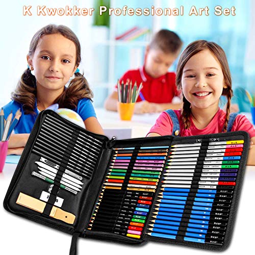 K Kwokker 72Pcs Drawing Sketch Pencils 5 Types Charcoal/Graphite/W...