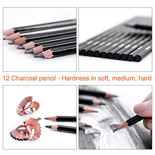 K Kwokker 72Pcs Drawing Sketch Pencils 5 Types Charcoal/Graphite/W...