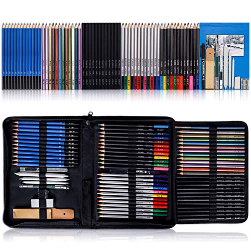 K Kwokker 72Pcs Drawing Sketch Pencils 5 Types Charcoal/Graphite/W...