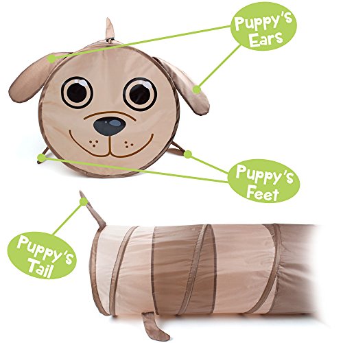 6 Foot Puppy Pop Up Exploration Tunnel - Brown Dog Collapsible Tub...