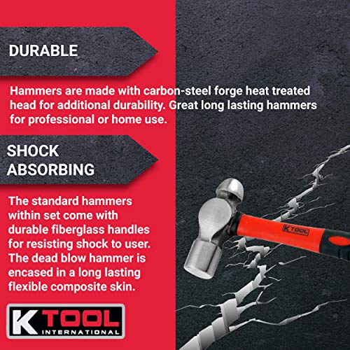 K Tool International 6 Piece Hammer Set | 16oz. & 32oz. Ball Hamme...