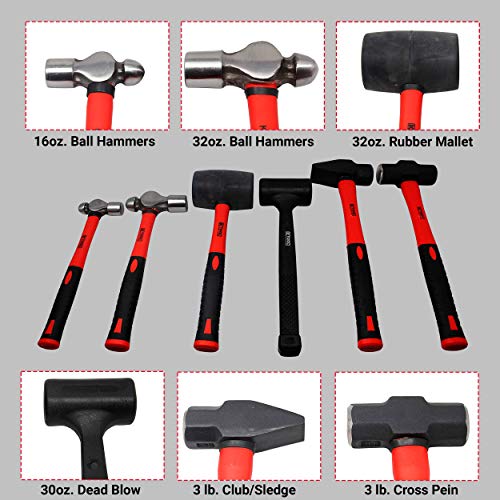 K Tool International 6 Piece Hammer Set | 16oz. & 32oz. Ball Hamme...