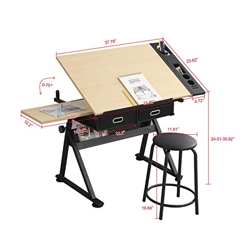 KAAYEE Wooden Drafting Table Height Adjustable Writing Art Craft, ...