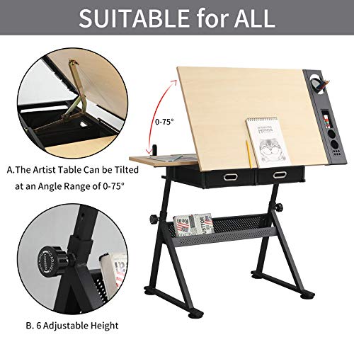 KAAYEE Wooden Drafting Table Height Adjustable Writing Art Craft, ...