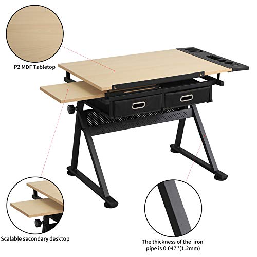 KAAYEE Wooden Drafting Table Height Adjustable Writing Art Craft, ...