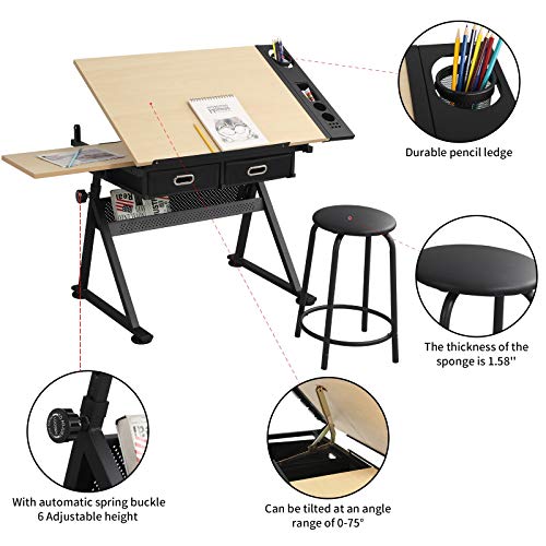 KAAYEE Wooden Drafting Table Height Adjustable Writing Art Craft, ...