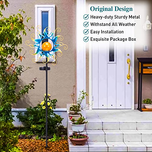 Kacux Solar Garden Metal Sun Lights Decor, Golden Blue Stake Light...