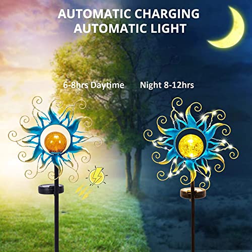 Kacux Solar Garden Metal Sun Lights Decor, Golden Blue Stake Light...