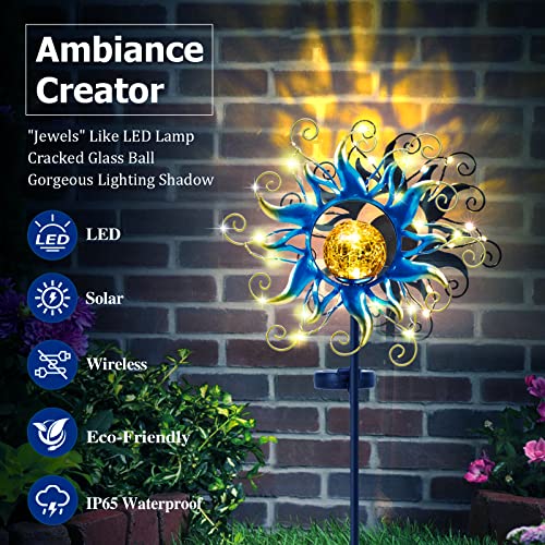 Kacux Solar Garden Metal Sun Lights Decor, Golden Blue Stake Light...