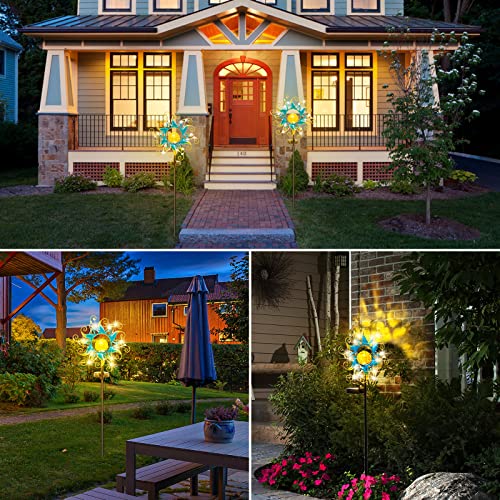 Kacux Solar Garden Metal Sun Lights Decor, Golden Blue Stake Light...