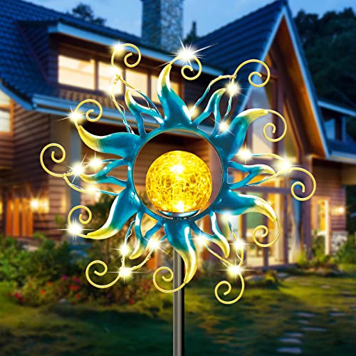 Kacux Solar Garden Metal Sun Lights Decor, Golden Blue Stake Light...