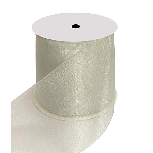 Kailin 3 inch Wide Shimmer Sheer Organza Ribbon 10 Yards Shell Grey
