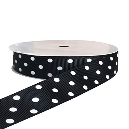 kailin 7/8 Inch Wide Black Grosgrain Polka Dot Ribbons with White ...