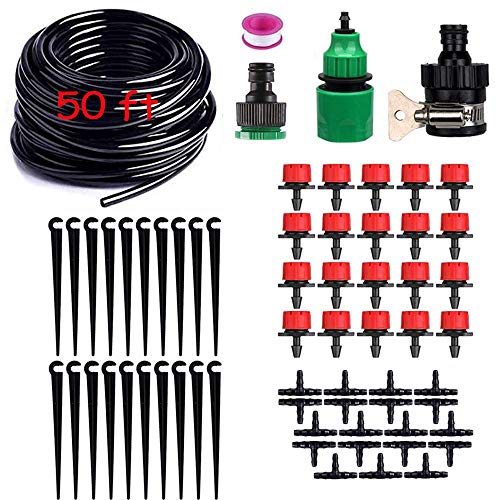 Kalolary 50ft Adjustable Drip Irrigation Kits Plant Watering Syste...