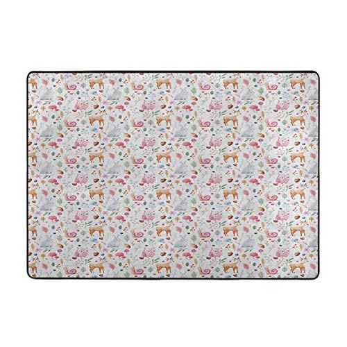 Polyester Rubber Door Mats Nursery,Cute Animals Deer Snail Owl and...