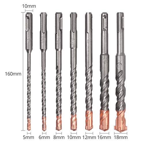 Hammer Drill Bit Set, Kamtop 7 Pcs 1/5-7/10 SDS Plus Hammer Dr...