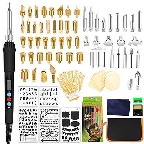 110 PCS Wood Burning Kit, LCD Display Digital Wood Burner Pyrograp...
